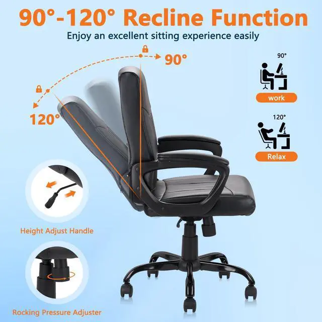 Alt view image 3 of 7 - CLATINA Mid Back Leather Office Executive Chair with Lumbar Support and Padded Armrestes Swivel Adjustable Ergonomic Design for Home Computer Desk 2 Pack