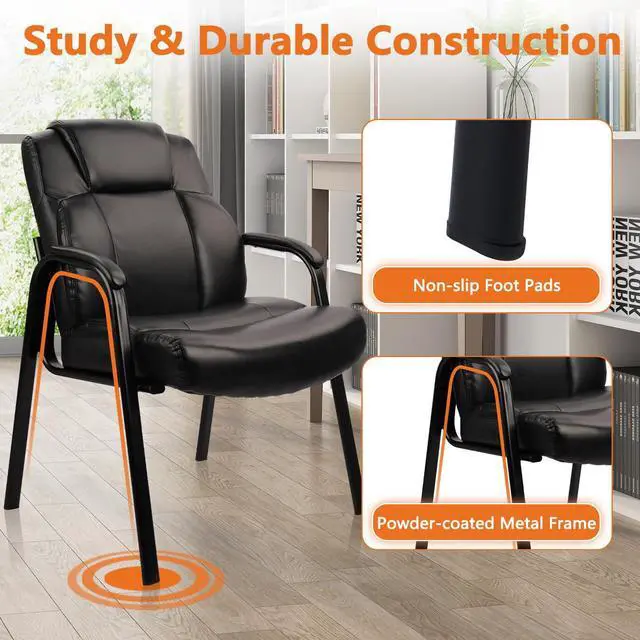 Alt view image 4 of 7 - CLATINA Big & Tall 500 lb. Guest Chair, Leather Reception Chairs with Padded Arm Rest for Waiting Room Office Home and Meeting Conference-Black