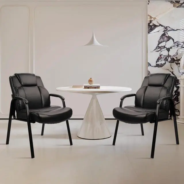 Alt view image 7 of 7 - CLATINA Big & Tall 500 lb. Guest Chair, Leather Reception Chairs with Padded Arm Rest for Waiting Room Office Home and Meeting Conference-Black