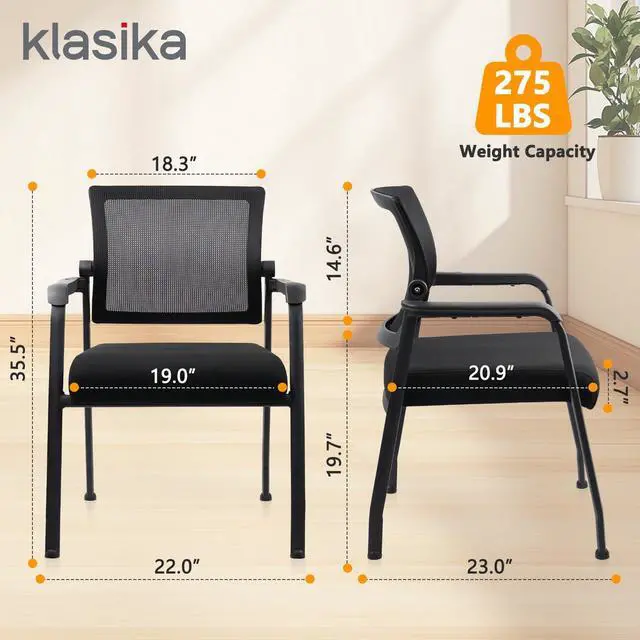 Alt view image 2 of 7 - Desk Chair No Wheels with Adjustable Mesh Backrest, Arm Chair with Ergonomic Lumbar Support and Thickened Seats Cushion, Waiting Room Chairs for Office School Church Guest Reception