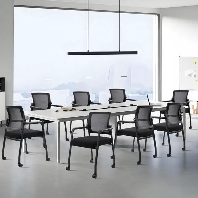 Alt view image 7 of 7 - KLASIKA Waiting Room Chairs with Wheels, Adjustable Mesh Backrest, Desk Chair with Ergonomic Lumbar Support and Thickened Seats Cushion, Black