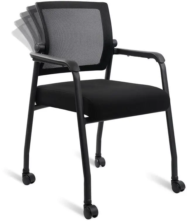 Main image of KLASIKA Waiting Room Chairs with Wheels, Adjustable Mesh Backrest, Desk Chair with Ergonomic Lumbar Support and Thickened Seats Cushion, Black