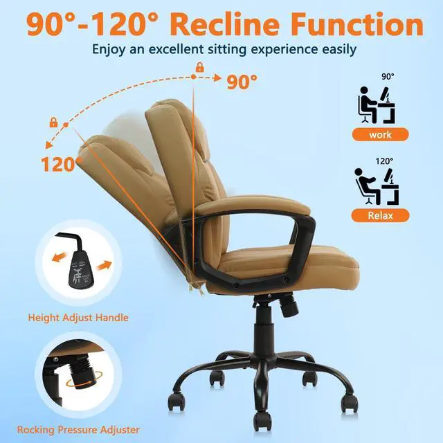 Alt view image 5 of 7 - CLATINA Brown Office Chair Computer Chairs PU Leather Executive Office Chairs Swivel Adjustable Height Chair with Upholstery Fixed armrest Mid-Back Leather Thick Cushion Office Chair Brown 1Pack