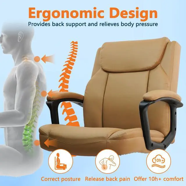 Alt view image 3 of 7 - CLATINA Brown Office Chair Computer Chairs PU Leather Executive Office Chairs Swivel Adjustable Height Chair with Upholstery Fixed armrest Mid-Back Leather Thick Cushion Office Chair Brown 1Pack