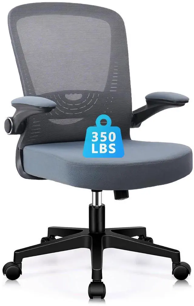 Main image of CLATINA Desk Chairs with Wheels, Ergonomic Rolling Mesh Office Chair Adjustable Height and Lumbar Support Home Office Computer Chair with Flip Up Armrests, Grey