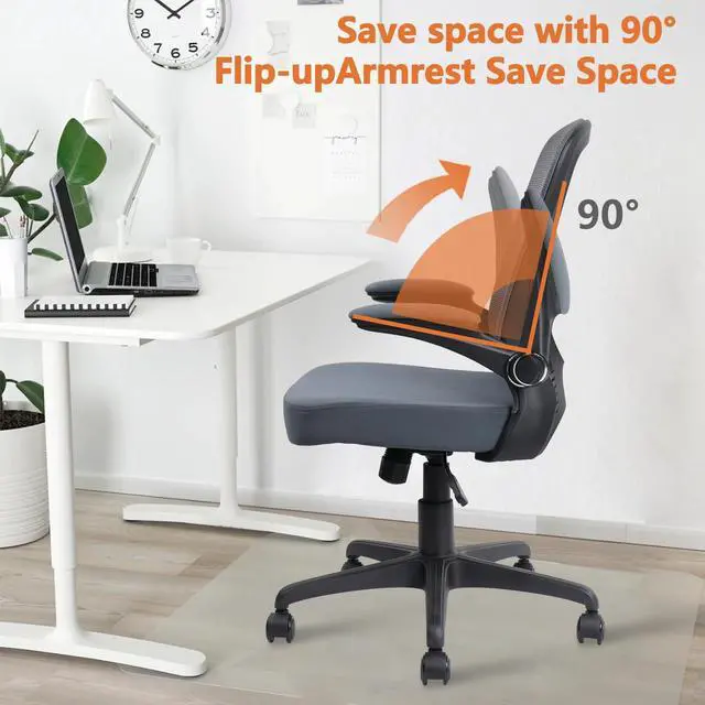 Alt view image 5 of 7 - CLATINA Desk Chairs with Wheels, Ergonomic Rolling Mesh Office Chair Adjustable Height and Lumbar Support Home Office Computer Chair with Flip Up Armrests, Grey
