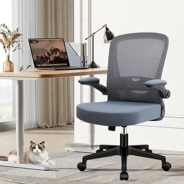Alt view image 2 of 7 - CLATINA Desk Chairs with Wheels, Ergonomic Rolling Mesh Office Chair Adjustable Height and Lumbar Support Home Office Computer Chair with Flip Up Armrests, Grey