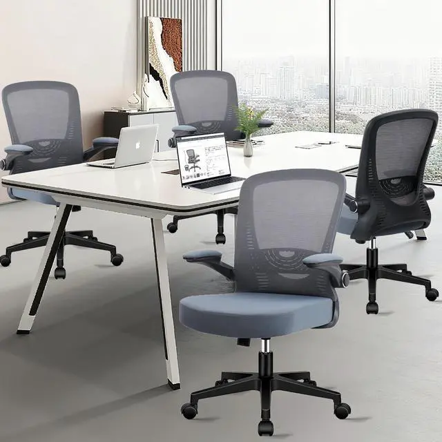 Alt view image 7 of 7 - CLATINA Desk Chairs with Wheels, Ergonomic Rolling Mesh Office Chair Adjustable Height and Lumbar Support Home Office Computer Chair with Flip Up Armrests, Grey