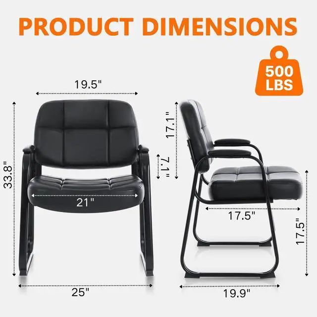 Alt view image 9 of 14 - CLATINA Big & Tall Waiting Room Guest Chair with Bonded Leather Padded Arm Rest and Sled Base for Office Reception Lobby and Conference Desk, Black