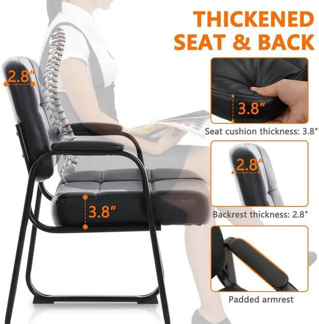 Alt view image 13 of 14 - CLATINA Big & Tall Waiting Room Guest Chair with Bonded Leather Padded Arm Rest and Sled Base for Office Reception Lobby and Conference Desk, Black