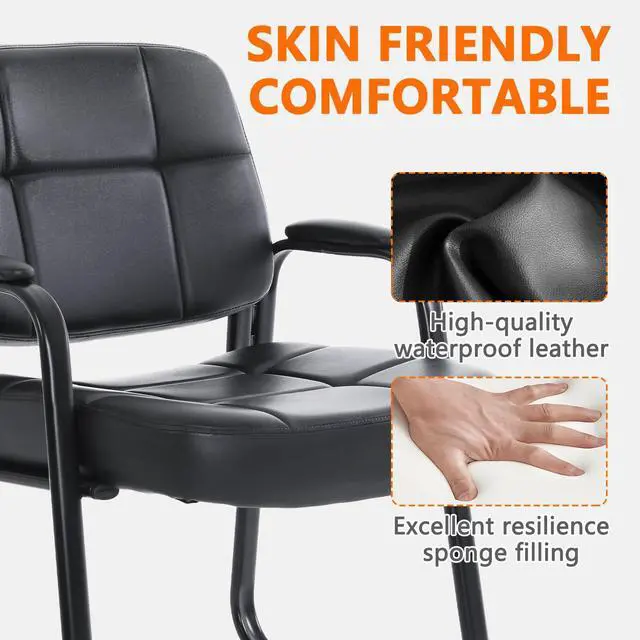 Alt view image 11 of 14 - CLATINA Big & Tall Waiting Room Guest Chair with Bonded Leather Padded Arm Rest and Sled Base for Office Reception Lobby and Conference Desk, Black