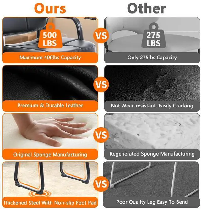 Alt view image 12 of 14 - CLATINA Big & Tall Waiting Room Guest Chair with Bonded Leather Padded Arm Rest and Sled Base for Office Reception Lobby and Conference Desk, Black