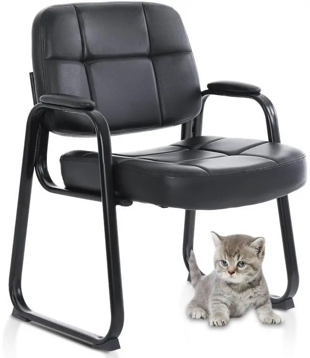 Alt view image 8 of 14 - CLATINA Big & Tall Waiting Room Guest Chair with Bonded Leather Padded Arm Rest and Sled Base for Office Reception Lobby and Conference Desk, Black