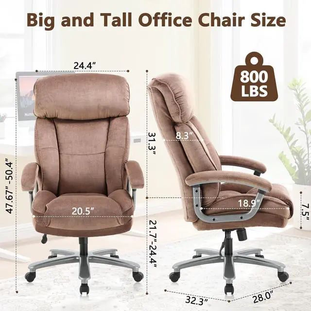 Alt view image 3 of 7 - CLATINA Ergonomic Big and Tall Executive Office Chair with Upholstered Swivel 800lbs High Capacity Adjustable Height Thick Padding Headrest and Armrest for Home Office Beige