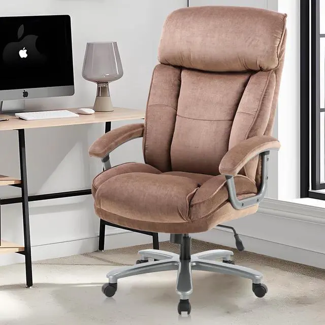 Alt view image 2 of 7 - CLATINA Ergonomic Big and Tall Executive Office Chair with Upholstered Swivel 800lbs High Capacity Adjustable Height Thick Padding Headrest and Armrest for Home Office Beige