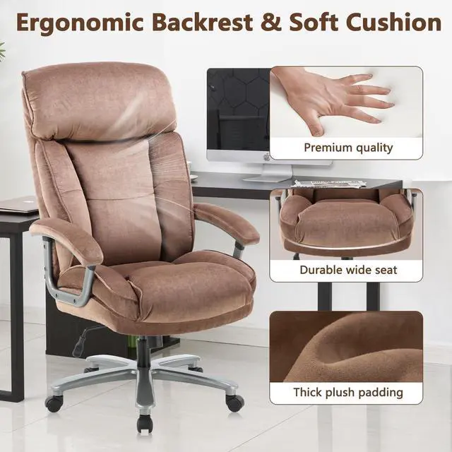 Alt view image 4 of 7 - CLATINA Ergonomic Big and Tall Executive Office Chair with Upholstered Swivel 800lbs High Capacity Adjustable Height Thick Padding Headrest and Armrest for Home Office Beige