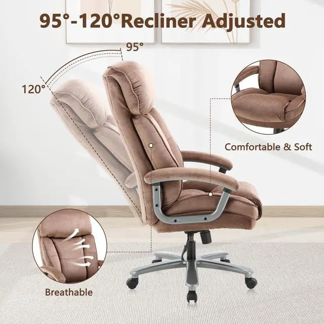 Alt view image 5 of 7 - CLATINA Ergonomic Big and Tall Executive Office Chair with Upholstered Swivel 800lbs High Capacity Adjustable Height Thick Padding Headrest and Armrest for Home Office Beige