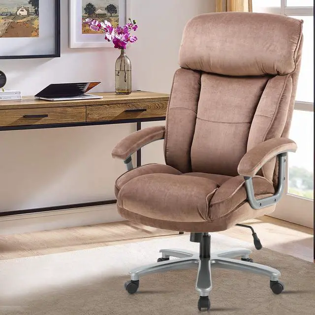Alt view image 6 of 7 - CLATINA Ergonomic Big and Tall Executive Office Chair with Upholstered Swivel 800lbs High Capacity Adjustable Height Thick Padding Headrest and Armrest for Home Office Beige