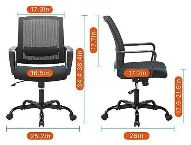 Alt view image 2 of 7 - CLATINA Office Chair, Mid Back Ergonomic Desk Chairs Rolling Mesh Computer Chair with Executive Lumbar Support and Height Adjustable Design for Home Office, Black