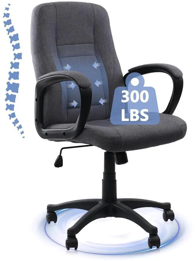 Main image of CLATINA Grey Cloth Breathable Fabric Office Desk Chair, Adjustable Height Mid Back Support Swivel Chairs Ergonomic with Arms and Wheels Comfortable Upholstered,300 LBS