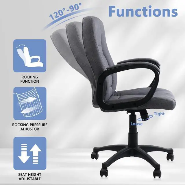 Alt view image 7 of 7 - CLATINA Grey Cloth Breathable Fabric Office Desk Chair, Adjustable Height Mid Back Support Swivel Chairs Ergonomic with Arms and Wheels Comfortable Upholstered,300 LBS