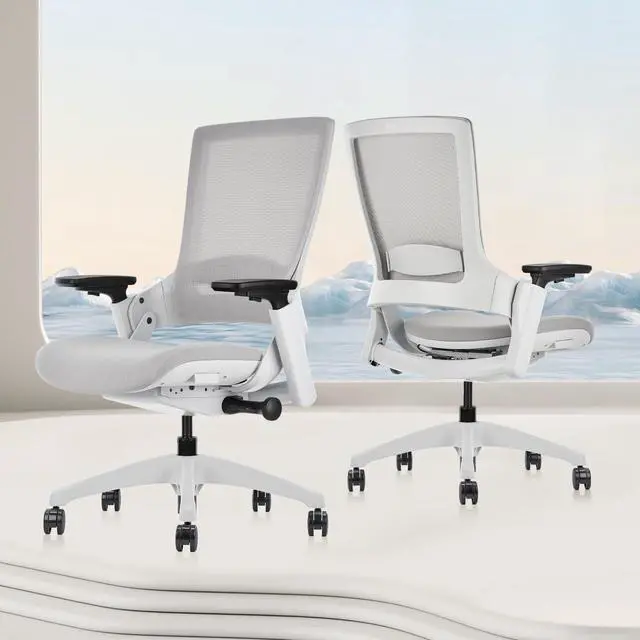 Alt view image 2 of 7 - CLATINA Office Chair Swivel Executive Chair, Adjustable Ergonomic Computer Chair with 3D Armrest and Lumbar Support, Mesh Backrest Task Chair for Home Office Conference Room Grey