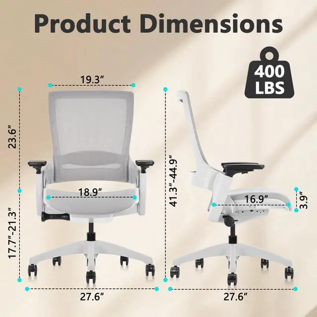 Alt view image 3 of 7 - CLATINA Office Chair Swivel Executive Chair, Adjustable Ergonomic Computer Chair with 3D Armrest and Lumbar Support, Mesh Backrest Task Chair for Home Office Conference Room Grey