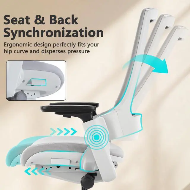 Alt view image 4 of 7 - CLATINA Office Chair Swivel Executive Chair, Adjustable Ergonomic Computer Chair with 3D Armrest and Lumbar Support, Mesh Backrest Task Chair for Home Office Conference Room Grey