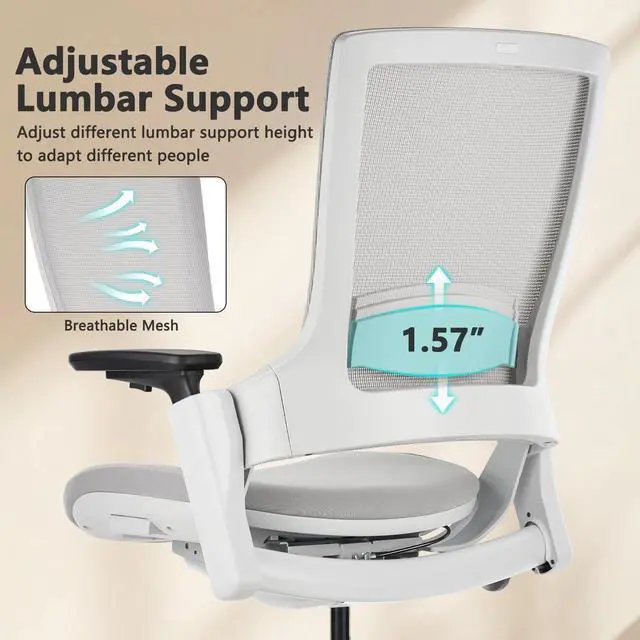 Alt view image 6 of 7 - CLATINA Office Chair Swivel Executive Chair, Adjustable Ergonomic Computer Chair with 3D Armrest and Lumbar Support, Mesh Backrest Task Chair for Home Office Conference Room Grey