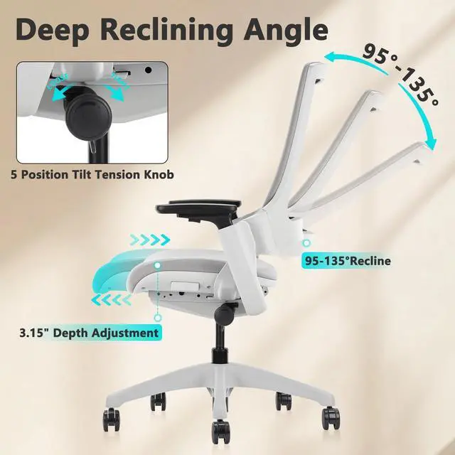 Alt view image 7 of 7 - CLATINA Office Chair Swivel Executive Chair, Adjustable Ergonomic Computer Chair with 3D Armrest and Lumbar Support, Mesh Backrest Task Chair for Home Office Conference Room Grey