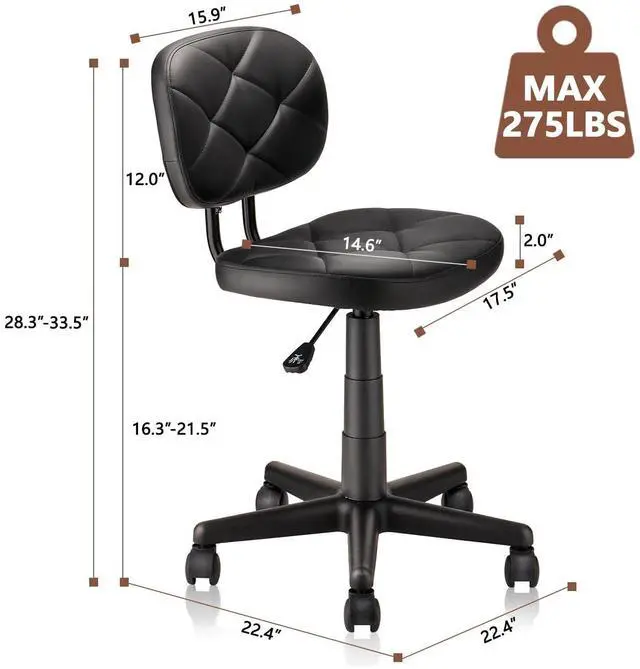Alt view image 2 of 7 - Round Rolling Stool with Adjustable Height and Pu Leather Backrest Swivel Stool Chair for Salon Tattoo Work Office Massage Black
