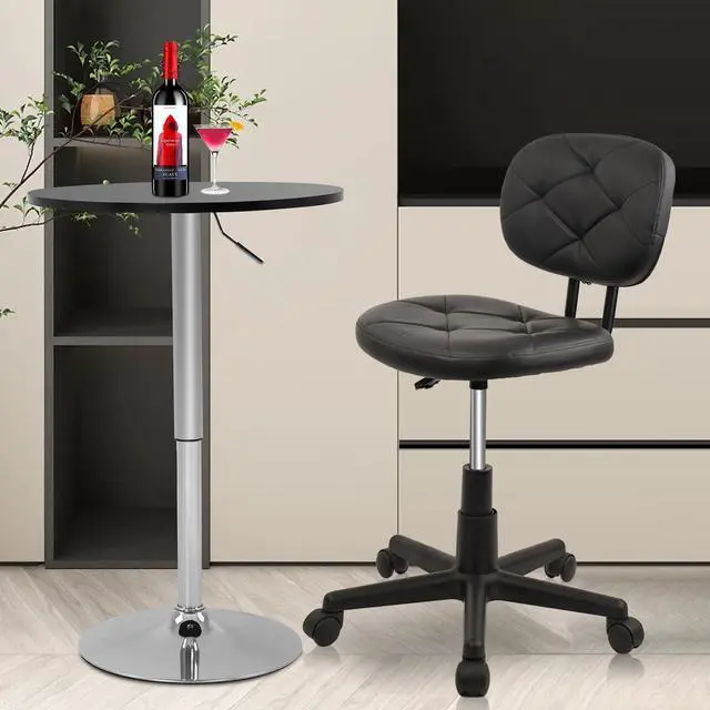 Alt view image 6 of 7 - Round Rolling Stool with Adjustable Height and Pu Leather Backrest Swivel Stool Chair for Salon Tattoo Work Office Massage Black