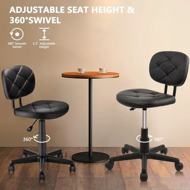 Alt view image 5 of 7 - Round Rolling Stool with Adjustable Height and Pu Leather Backrest Swivel Stool Chair for Salon Tattoo Work Office Massage Black