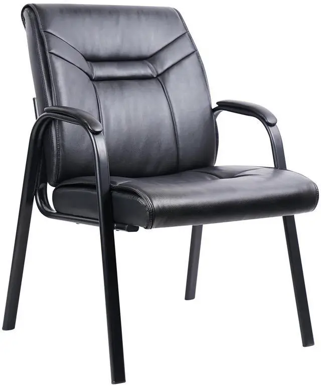 Main image of CLATINA Heavy Duty Guest Chairs with Arms, Big and Tall Wide Leather 500 LBS Reception Chairs Without Wheels, Ergonomic Executive Bariatric Lobby Chair, Black