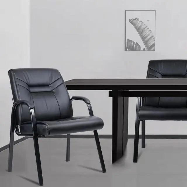 Alt view image 2 of 7 - CLATINA Heavy Duty Guest Chairs with Arms, Big and Tall Wide Leather 500 LBS Reception Chairs Without Wheels, Ergonomic Executive Bariatric Lobby Chair, Black