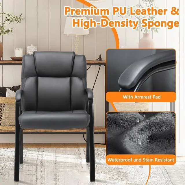 Alt view image 5 of 7 - CLATINA Leather Guest Chair with Padded Arm Rest for Reception Meeting Conference and Waiting Room Side Office Home Black 2 Pack