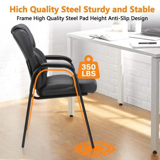 Alt view image 7 of 7 - CLATINA Leather Guest Chair with Padded Arm Rest for Reception Meeting Conference and Waiting Room Side Office Home Black 2 Pack