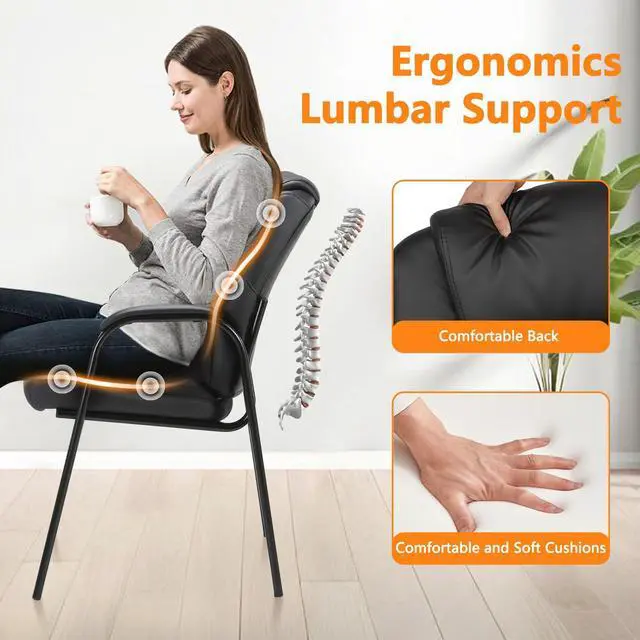 Alt view image 4 of 7 - CLATINA Leather Guest Chair with Padded Arm Rest for Reception Meeting Conference and Waiting Room Side Office Home Black 2 Pack