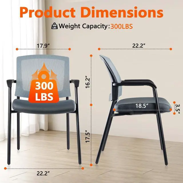 Alt view image 2 of 7 - CLATINA Office Reception Guest Chair Mesh Back Stacking with Ergonomic Lumbar Support and Thickened Seat Cushion for Waiting Conference Room Gray