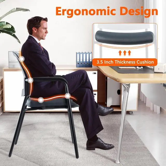 Alt view image 5 of 7 - CLATINA Office Reception Guest Chair Mesh Back Stacking with Ergonomic Lumbar Support and Thickened Seat Cushion for Waiting Conference Room Gray