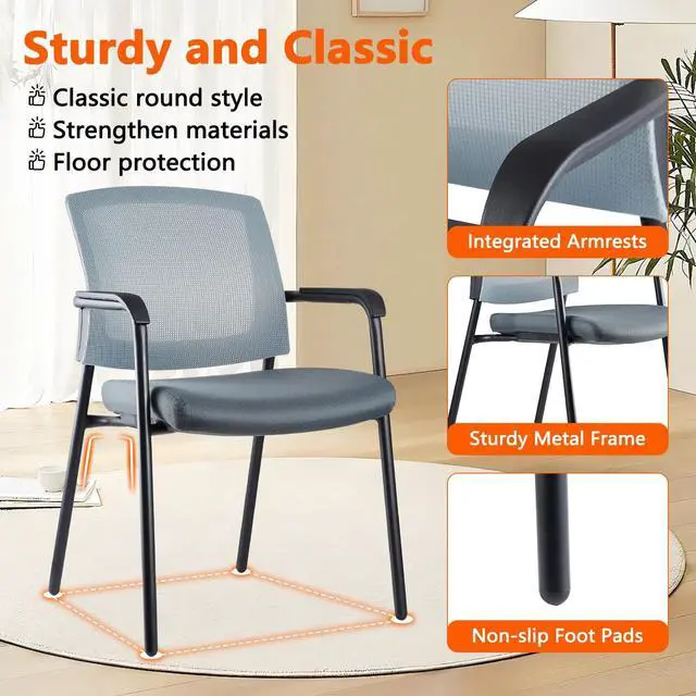Alt view image 4 of 7 - CLATINA Office Reception Guest Chair Mesh Back Stacking with Ergonomic Lumbar Support and Thickened Seat Cushion for Waiting Conference Room Gray
