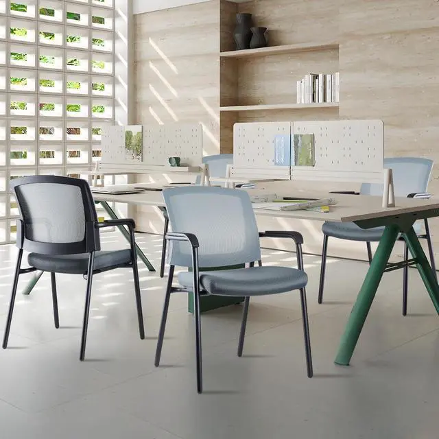 Alt view image 7 of 7 - CLATINA Office Reception Guest Chair Mesh Back Stacking with Ergonomic Lumbar Support and Thickened Seat Cushion for Waiting Conference Room Gray