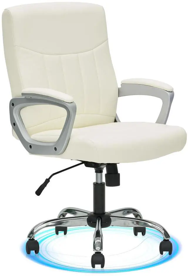 Alt view image 8 of 14 - CLATINA Leather Office Executive Chair, Mid Back Computer Desk Chair with Lumbar Support and Padded Armrests, Ergonomic Adjustable Swivel Chair for Home, White