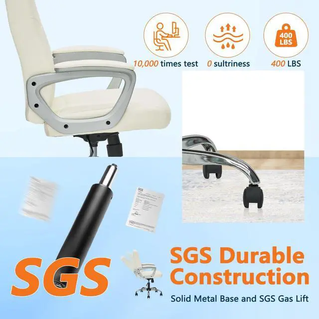 Alt view image 12 of 14 - CLATINA Leather Office Executive Chair, Mid Back Computer Desk Chair with Lumbar Support and Padded Armrests, Ergonomic Adjustable Swivel Chair for Home, White