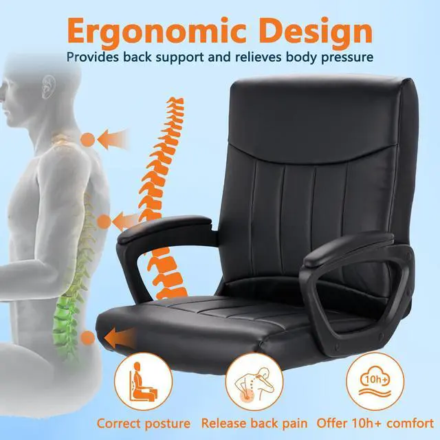 Alt view image 3 of 7 - CLATINA Mid Back Leather Office Executive Chair with Lumbar Support and Padded Armrestes Swivel Adjustable Ergonomic Design for Home Computer Desk