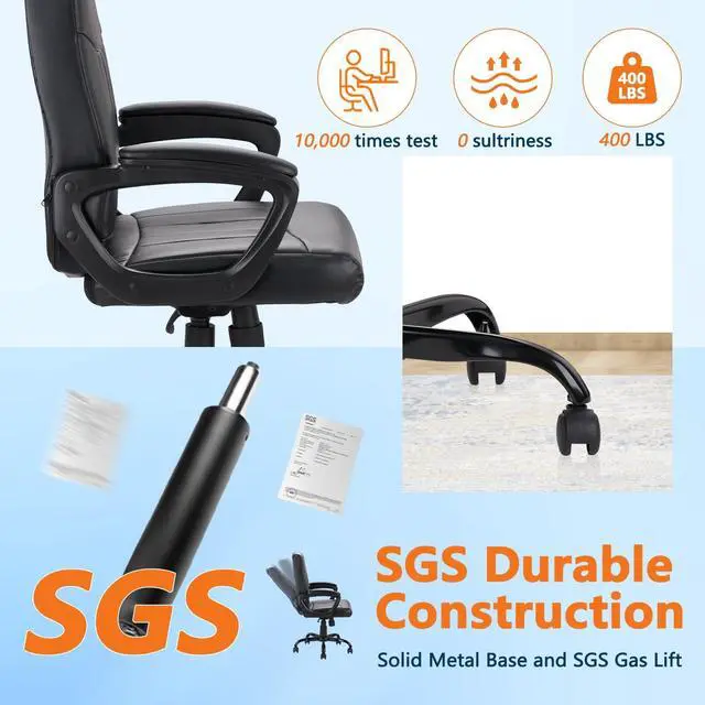 Alt view image 6 of 7 - CLATINA Mid Back Leather Office Executive Chair with Lumbar Support and Padded Armrestes Swivel Adjustable Ergonomic Design for Home Computer Desk