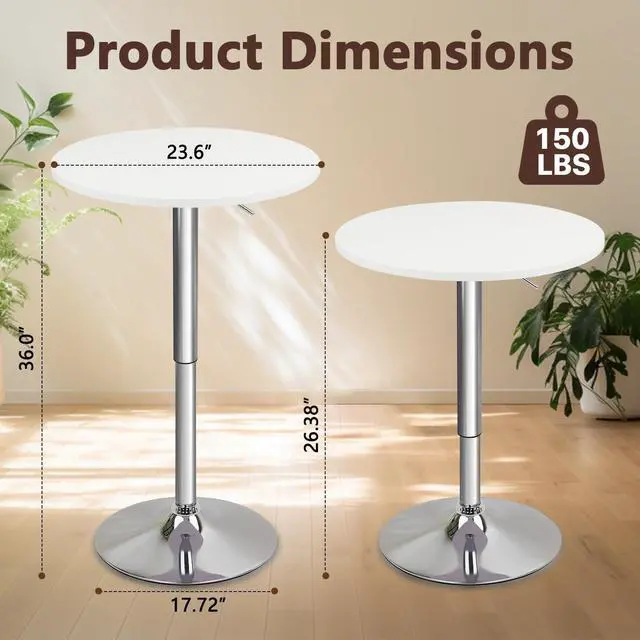 Alt view image 13 of 14 - CLATINA Round Bar Pub Table, 26"-36" Height Adjustable Bistro Tables with Metal Base, 360° Swivel High Top Cocktail Table for Home Kitchen Party Drink Restaurant Wedding Cafe Office Reception, White