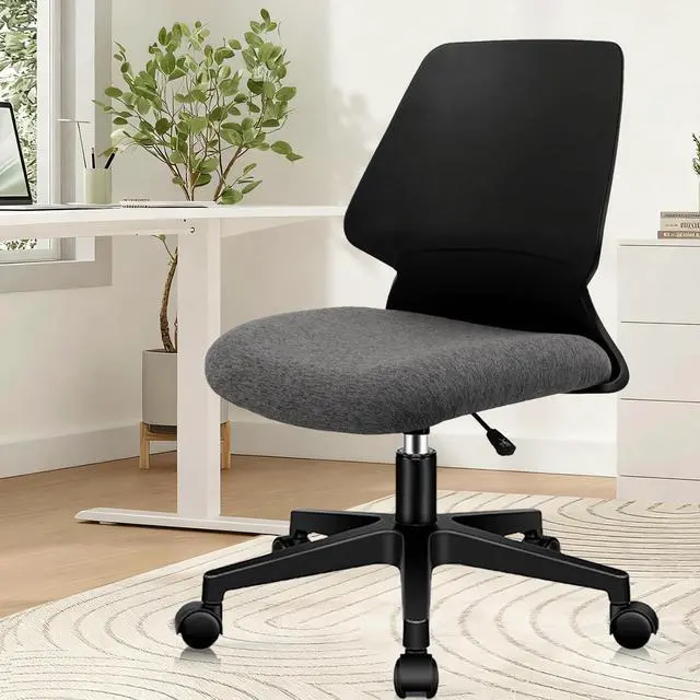 Main image of CLATINA Armless Home Office Chair, Desk Chair with Wheels, Adjustable Height Reading Chairs, Small Swivel Computer Chair, Comfy Upholstered Task Chair for Office Meeting, Black
