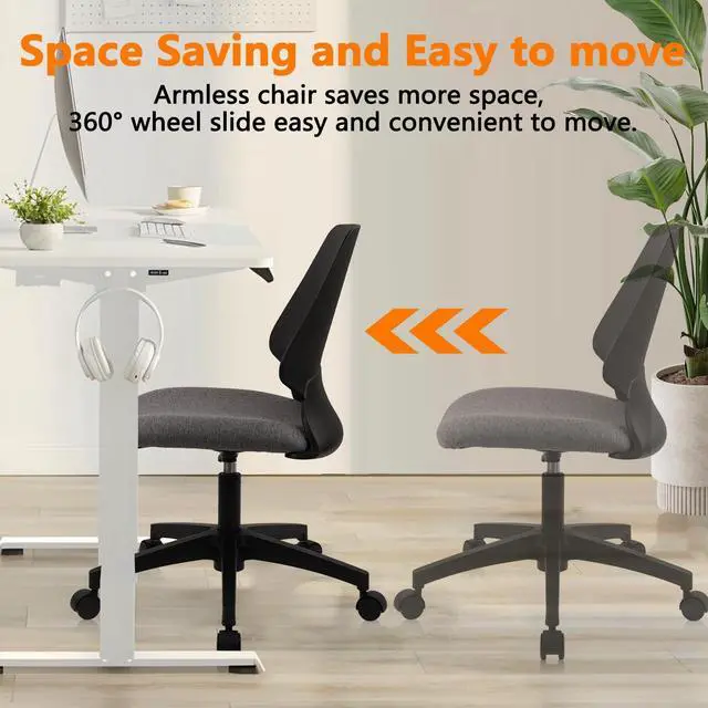Alt view image 4 of 7 - CLATINA Armless Home Office Chair, Desk Chair with Wheels, Adjustable Height Reading Chairs, Small Swivel Computer Chair, Comfy Upholstered Task Chair for Office Meeting, Black