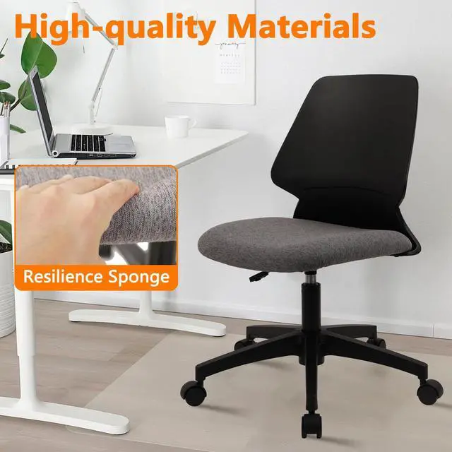 Alt view image 5 of 7 - CLATINA Armless Home Office Chair, Desk Chair with Wheels, Adjustable Height Reading Chairs, Small Swivel Computer Chair, Comfy Upholstered Task Chair for Office Meeting, Black